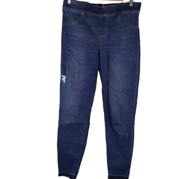 Spanx Womens Distressed Skinny Jeans Dark Wash Size L Cotton Blend Casual Style - Picture 1 of 9